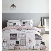 Catherine Lansfield - Sleep Dreams Print Reversible Easy Care Duvet Cover Set, Blush, Single