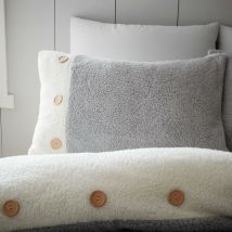 Bianca - Catherine Lansfield So Soft 2 Tone Buttoned Sherpa Double Duvet Set Grey