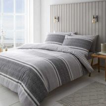 Catherine Lansfield - Textured Banded Stripe Single Duvet Set Charcoal