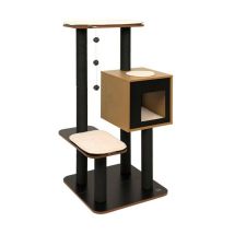 Griffoir et grattoir pour chat – Vesper – Longueur : 68,5 cm, Hauteur : 121,5 cm, Matériaux : Noyer stratifié, Pin néo-zélandais