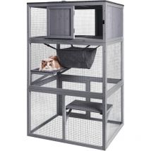Jouet et jeux pour chat Catio Maison pour chat en bois à 3 étages avec hamac et boîte de repos,toit imperméable X-ZONE PET