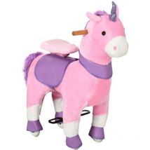 Cavallo a dondolo con ruote a forma di UNICORNO70X32X87CM rosa