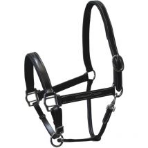 Gold - Cavezza in cuoio italiano con fibbie in ottone cromato e ricami a contrasto: Cob, Marrone