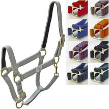 Cavezza in nylon foderato in cuoio con fibbie ottonate: Pony, rosso