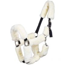 Cavezza in nylon per cavalli con inserti in morbida lana ecologica: Cob, Nero Crema