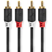 Câble audio stéréo 2x rca Male 2x rca Male Plaqué or 3.00 m Rond Anthracite Boite avec Fenêtre Nedis