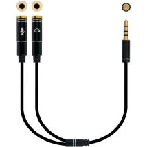 Nano Cable - Câble adaptateur audio 3,5/m 4pin-2xjack 3,5/h 3pin noir 30cm