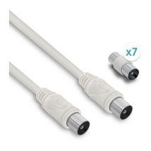 Metronic - Câble tv coaxial 9,52 mm mâle/mâle+adaptateurs universels 5 m - blanc
