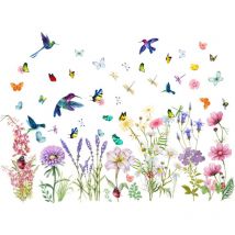 Ccykxa - 1 ensemble Stickers Fenêtre Printemps Été, Autocollant Mural Fleur Oiseaux Papillon Stickers, Stickers Muraux, Stickers Baie Vitrée,