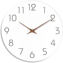 Ccykxa - 10' Wooden Silent Wall Clock Non Ticking Battery Operated White Modern Office Simple Minimalist Decorative Clock for Kitchen Home Bathroom