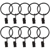 10 Pièces Anneau de Rideau Noir Diamètre Extérieur 44mm Clip de Rideau Anneau de Rideau de Galvanoplastie avec Clip, Adapté pour Tringle à Rideau