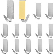 12 Pieces Adhesive Wall Hooks, Adhesive Hooks for Kitchen Bathroom, Adhesive Towel Hooks No Drilling Stainless Steel - Ccykxa