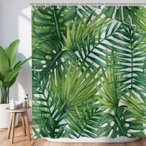 150x180cm Rideau de Douche Feuilles Tropicales Feuilles de Palmiers Verts Rideau de Douche Jungle Plante botanique Rideau de Baignoire Imperméable