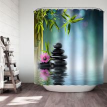 180 x 200cm Rideau Douche Polyester Rideau Douche Tissu Fleurs Rideau Douche Bleu Vert Rideau de Douche Motif Fleur - Ccykxa