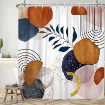 180Lx180Hcm Rideau Douche Abstrait, Rideau de Douche Boho Terracotta Noir Lignes Rideau de Baignoire Anti Moisissure Imperméable Tissu Polyester