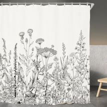 180x180 cm Noir et Blanc Rideau de Douche, Rideau Douche Rideau De Douche Anti Moisissure,Rideaux de Douche Extra Longs,Motif Floral Naturel et