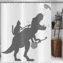 180x180cm Rideau de douche Drôle, chat aide dinosaure salle de bain rideau de douche enfants garçon silhouette ombre noir blanc rideau de baignoire