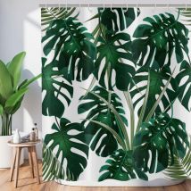 180x200cm Rideau de Douche Feuilles Tropicales , Feuilles de Palmier Vert foncé Rideau de Douche Jungle Plante botanique Rideau de Baignoire