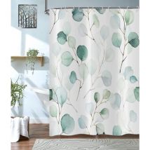 180x200cm Rideau de Douche Vert Feuilles , Sauge Vert Eucalyptus Feuilles Rideau de Douche Aquarelle Plante Botanique Rideau de Baignoire Imperméable