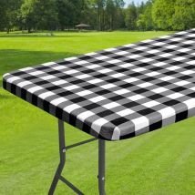 1900×880×5)Nappe Rectangulaire Vichy Noir et Blanc Nappe Plastique avec Bords élastiques Flanelle Imperméable Protecteur de Table pour Salle à Manger
