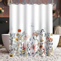 1pc Shower Curtain 120 x 180 cm Floral Shower Curtain Weighted Hem Anti-Mold Waterproof Washable Polyester Fabric with Eyelets and 8 Shower Curtain