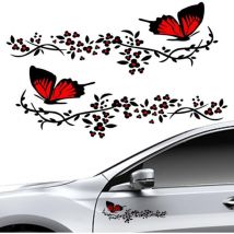 2 Pcs Autocollant Voiture, Stickers pour Voiture Avec Motif Papillons et Fleurs,Stickers Personnalisé pour Capot Couverture de Voiture,Moto,Planches