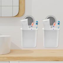 Ccykxa - 2 soportes de pared para cepillos de dientes, color blanco, para cepillos de dientes y pasta de dientes, adhesivos para almacenamiento de
