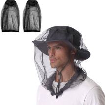 2pcs Noir Moustique répulsif Chapeau avec moustiquaire Visage Filet Anti - Mouche moustiquaire tête moustiquaire pour l'apiculture pêche en Plein air