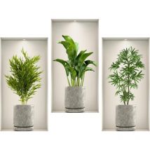 Ccykxa - 3 Pièces Autocollant Muraux 3D Plante 45x23cm Sticker Muraux 3D Plante de Salon Sticker Mural de Plantes Vertes pour Salon, Chambre à