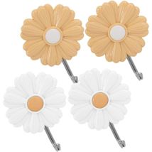 Ccykxa - 4 Stück Gänseblümchen-Klebehaken, Badezimmer-Handtuchhaken, Kinder-Kleiderhaken, Cartoon-Wandhaken, Schlüsselhalter, Wandhaken, Klebehaken