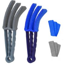 4pcs Stores Gris + Bleu Stores Outils de Nettoyage,2Pcs Brosses de Nettoyage pour Stores, 2Pcs Chiffons de Nettoyage, Nettoyage des Stores Ensemble