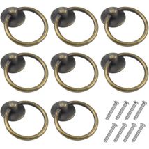 8 Pcs Poignée de Tiroir Vintage Bouton de Meuble Poignées de Placard Rondes Boutons D'anneau De Tiroir Bague Poignée de Traction D'armoire Alliage