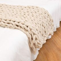 80X100,Beige Plaid Tricot Grosse Maille Plaid Grosse Maille Plaid Tricot Couverture De Canapé en Laine Grossière Tissée à La Main Plaid Laine Grosse