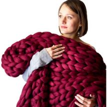 80X100,Wine Red)Plaid Tricot Grosse Maille Plaid Grosse Maille Plaid Tricot Couverture De Canapé en Laine Grossière Tissée à La Main Plaid Laine