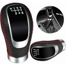 Accessoire Voiture Interieur Universel Pommeau Levier Vitesse Cuir 6 Vitesses avec 3 Adaptateurs 8mm 10mm 12mm Noir Rouge pour la plupart des