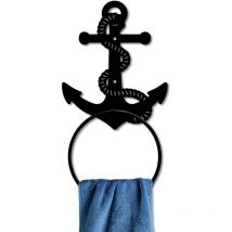 Ccykxa - Anneau porte-serviettes en fonte avec ancre de bateau en métal - Style nautique vintage - Fixation murale - Anneau de serviette solide pour