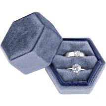 Ccykxa - Bleu Brume Boîte à Bagues en Velours pour Bijoux Fentes Doubles Hexagone Boîte à Bague pour Fiançailles Cérémonie Mariage Saint Valentin