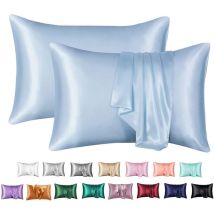 Bleu Clair)Lot de 2 Taie d'oreiller Satin 50x75cm, Similaire à la taie d'oreiller en soie - Ccykxa