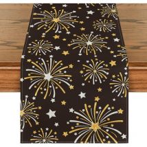 Chemin de table motif feux d'artifice du Nouvel An 2025, décoration de table de cuisine d'hiver, intérieur, décor de fête/vacances, 40 x 180 cm