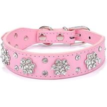 Collier pour chien avec strass - Jolie fleur et strass - Collier en cuir synthétique - Réglable - Tailles s, m et l - Rose - Ccykxa
