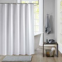 Cortina de ducha (blanca, 200 × 240 cm) de Peva, impermeable y resistente al moho, con ojales y ganchos inoxidables. - Ccykxa