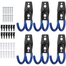 Crochets de garage robustes 6 pcs Rangement mural pour garage Support de seau en acier à double crochet pratique pour articles en vrac Cordes
