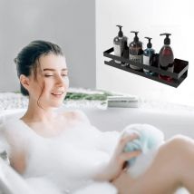 Ccykxa - Estante de ducha de 30 cm sin perforaciones, estante de baño, estante de ducha negro, estantes de ducha de acero inoxidable montados en la