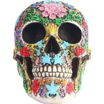 Chendyy - ccykxa Estatua de calavera esculpida de diseño gótico, calavera con pétalos, adorno de resina para Halloween, adorno pintado, para el