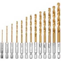 CCYKXA Foret Hélicoïdal en 13Pcs Forets Hexagonaux en Acier Rapide avec Revêtement en Titane 1,5 Mm - 6,5 Mm pour Perçage du Bois/Métal/Plastique