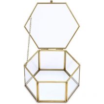Gold Decorative Glass Jewelry Box Makeup Organizer Gift Box for Earrings Necklaces Rings Glass - Ccykxa