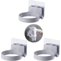 Gris).3PCS Support de Sèche-Cheveux Mural, Porte Sèche Cheveux Support de Fixation, Etagère de Sèche-Cheveux à Ventouse Auto-adhésive, pour Chambres