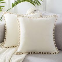 CCYKXA Housse Coussin 40x40 Pompons Décoratif en Velours Doux Taie d'oreiller Lot de 2 Décoration pour Coussin Canapé Chambre Salon Chaise Fauteuil