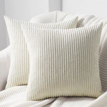Housse de Coussin 45x45 Crème Blanc Decoration Salon en Velours Côtelé Super Doux Coussin Canapé Décoratif Banc Fauteuil Tete de Lit Couleur Unie à