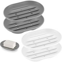 Jabonera de silicona (2 piezas, con desagüe, antideslizante, para ducha, baño y cocina), color blanco - Ccykxa